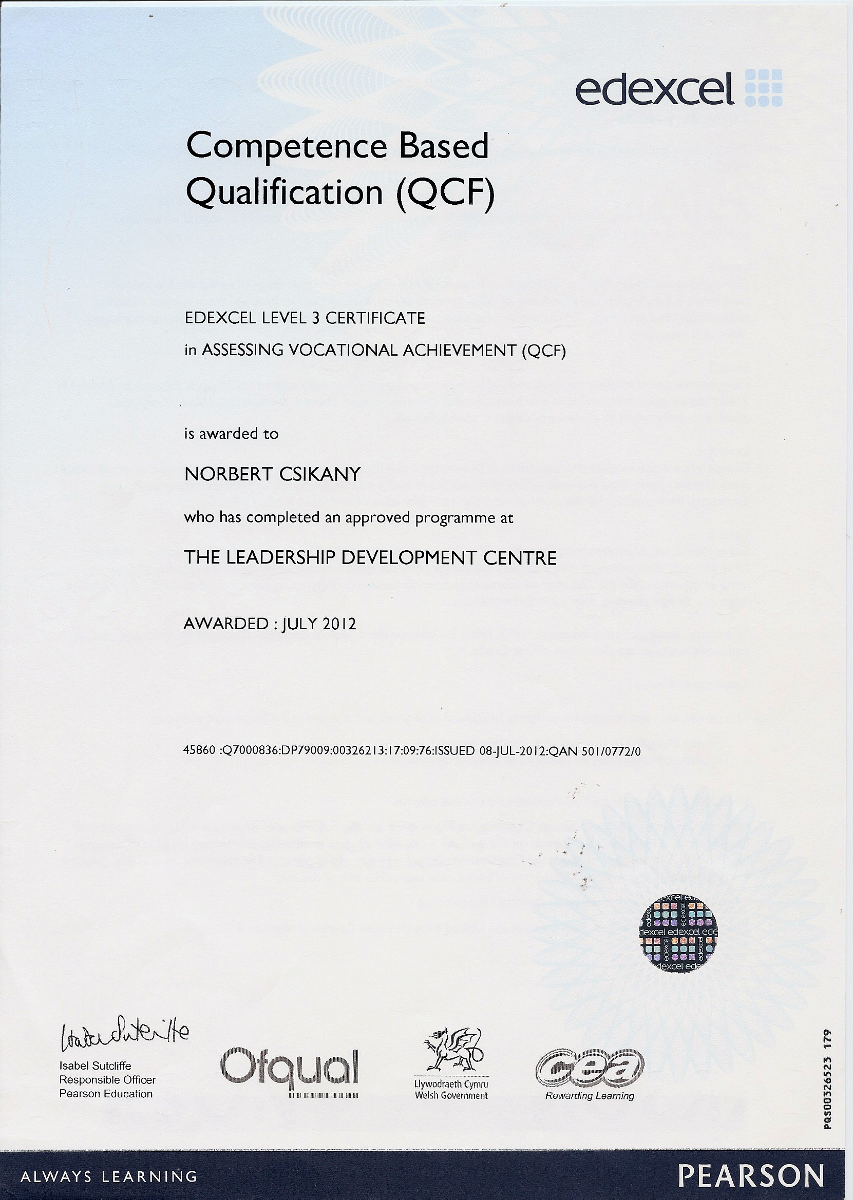 ASSESSOR CERTIFICATION