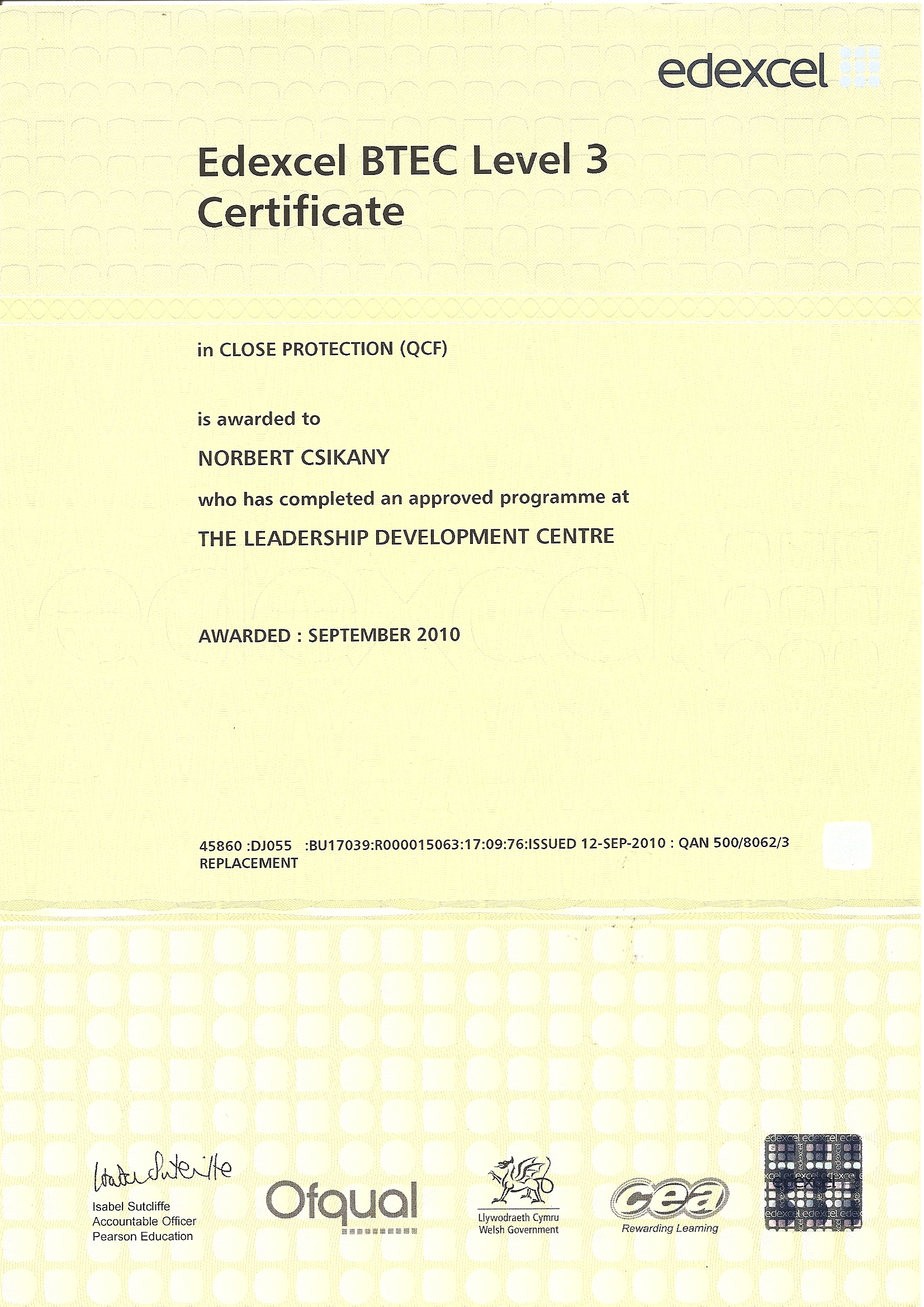Close Protection Officer Certificate