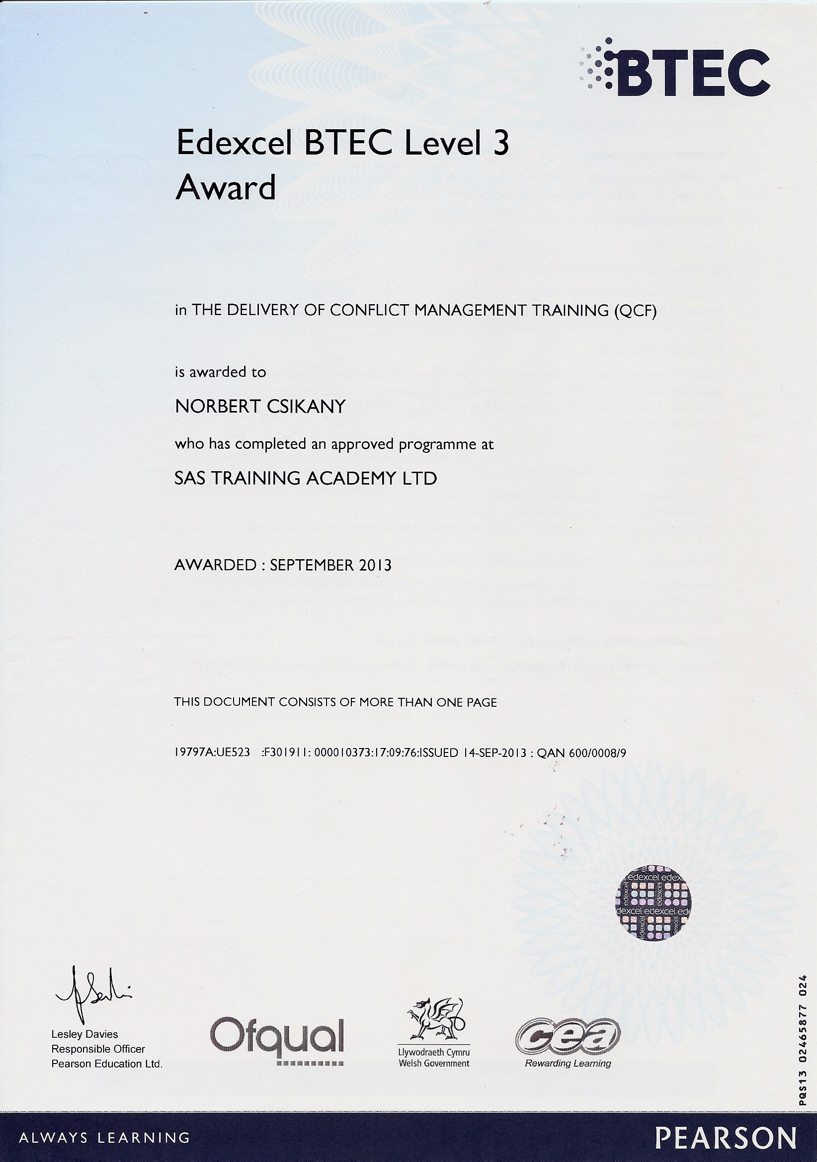 INSTRUCTOR CERTIFICATE OF CONFLICT MANAGEMENT
