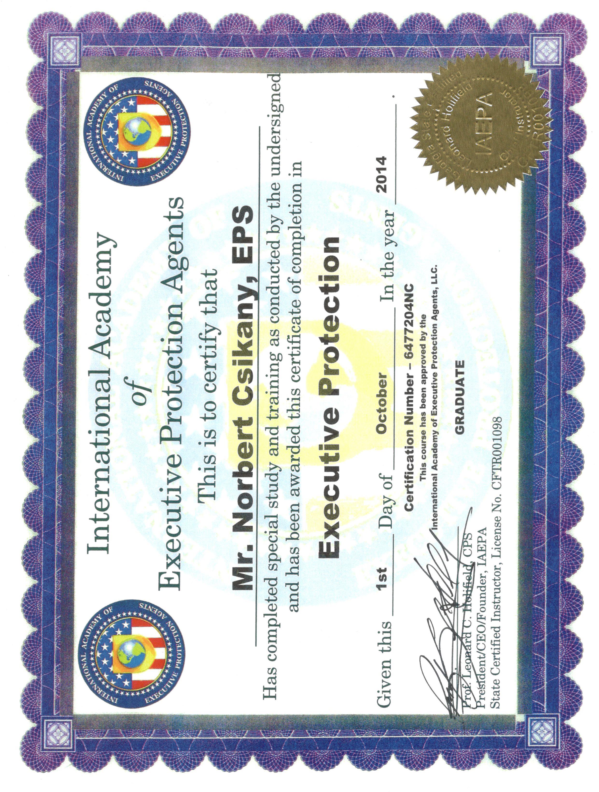 Executive Protection Certificate