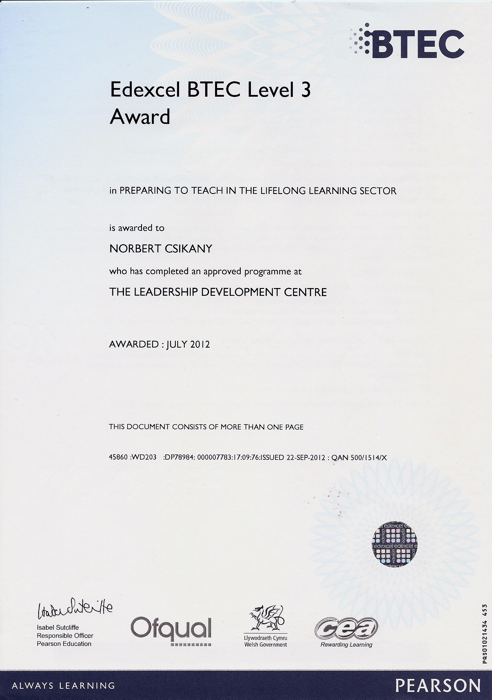 TEACHER CERTIFICATE