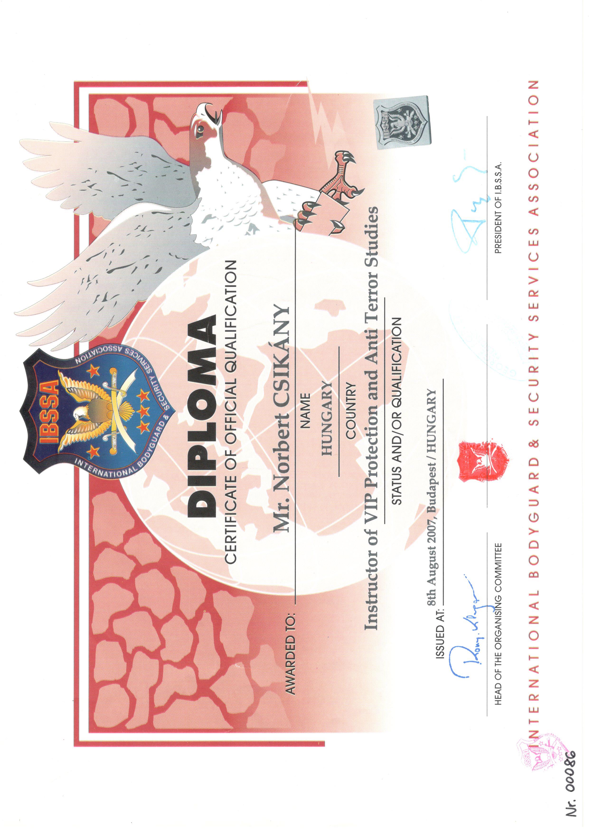 IBSSA Certificate - VIP Protection